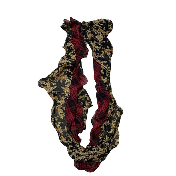 Unbranded Red Plaid Black Gold Elegant Scarf - Picture 3 of 3